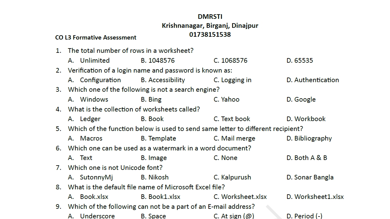 Computer Operation Level 3 Formative Assessment Written Tool PDF | NSDA