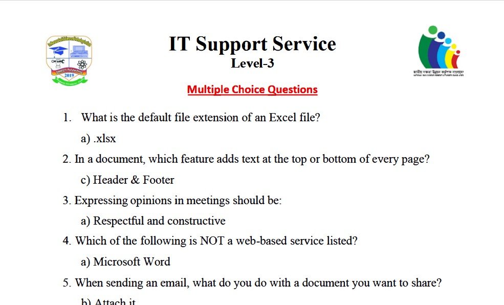 IT Support Service Level 3 - NSDA Recent Assessment Written Questions