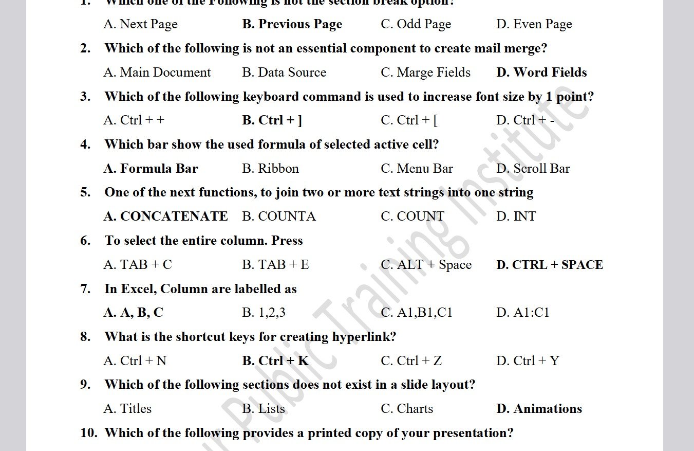 IT Support Service Level 3 - NSDA Recent Assessment MCQ Questions