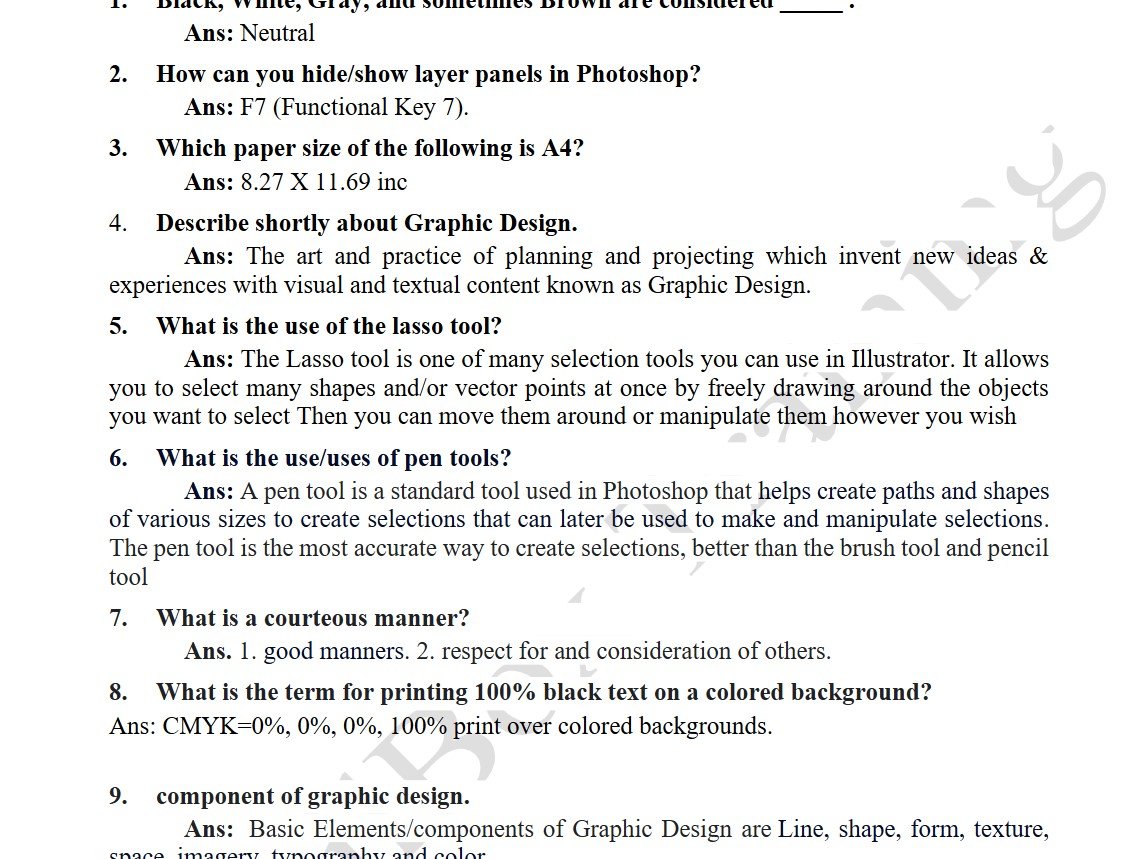 Graphics Design for Freelancing Level 03 Short Question and Answer