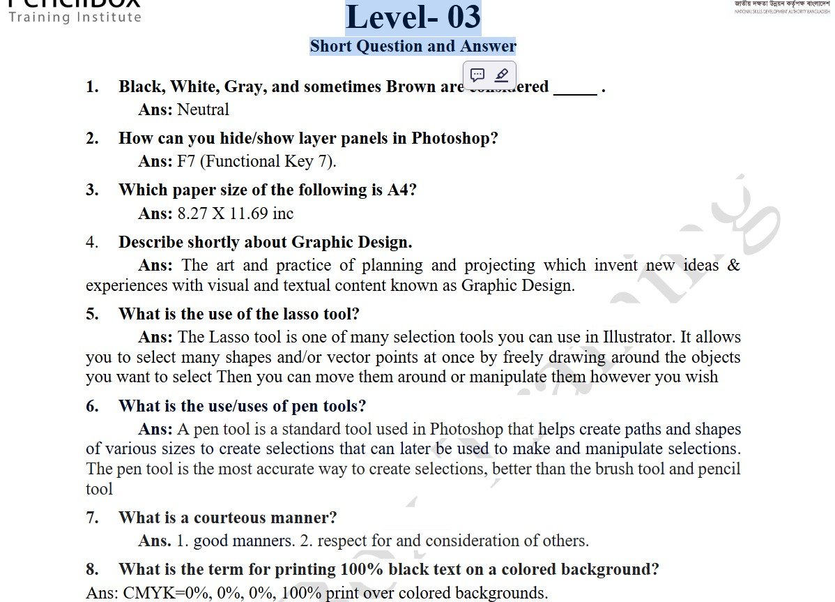 Graphics Design for Freelancing Level 03 – Written Question Bank (Premium PDF)